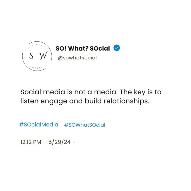 SO! What? SOcial is a SOcial media marketing agency that specializes in branding, website creation, content creation and SOcial media to connect and engage with your target market. A full service firm that helps connect with target markets develop healthy relationships and build engaging communities online. SO! What? We help companies’ better start, understand, leverage and join in relevant conversations happening all over the World Wide Web. Why? Because in doing so, we improve our client’s business and brand results.